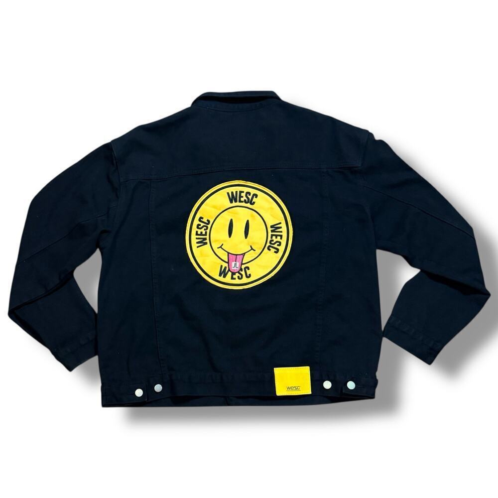 Conspiracy by WESC Denim Jacket Unisex Black Smiley Face Trucker  M-XXL W-XXXL